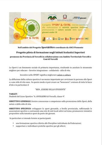 BANDO SPORT&OLTRE: PARTITO STAMATTINA IL PROGETTO PILOTA